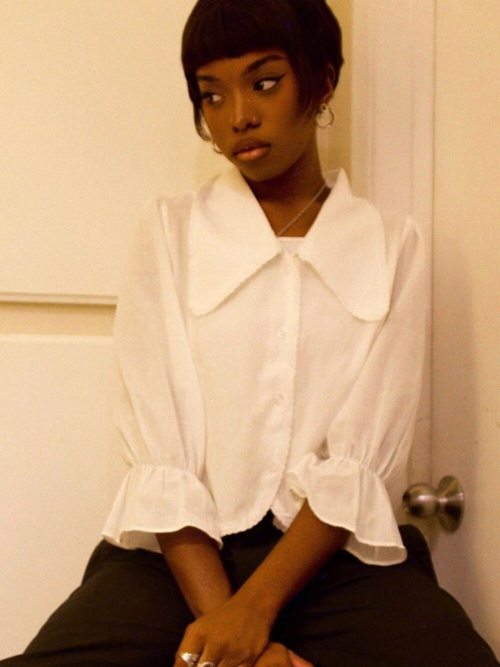 UNIF White Collared Peasant Blouse